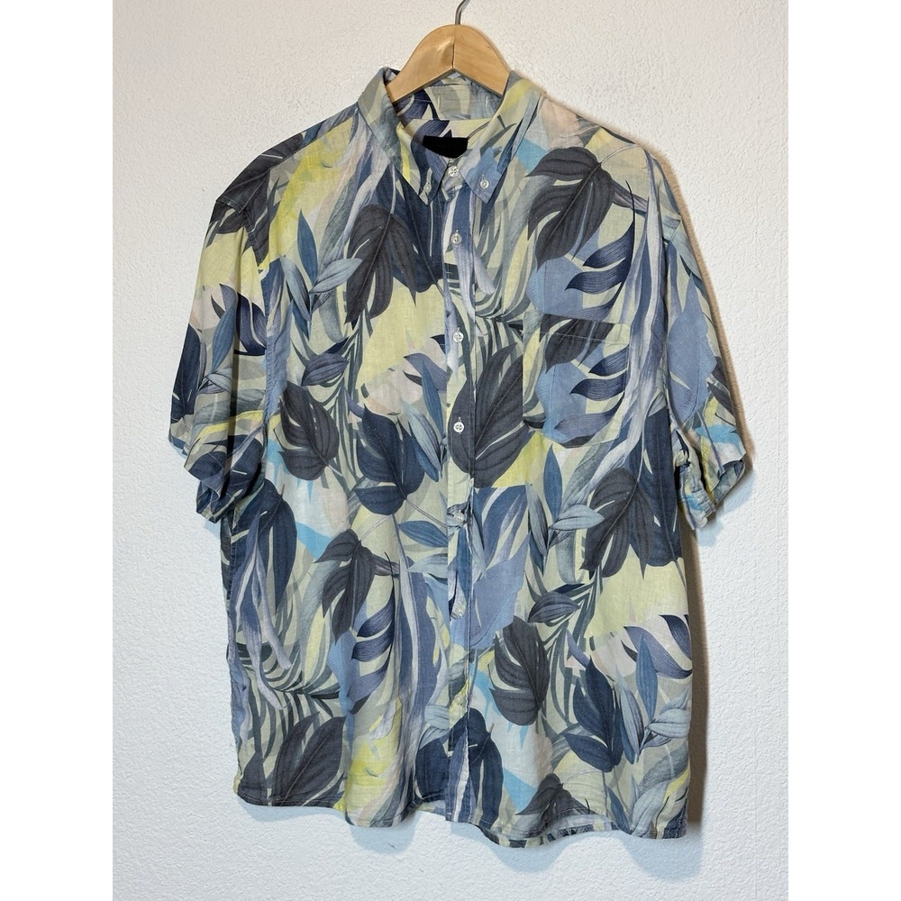 Magaschoni Man XL Linen‎ Blend Hawaiian Shirt Short Sleeve Button Down